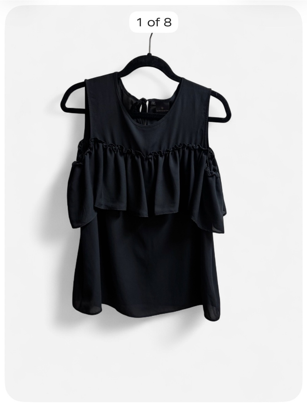 Worthington Black Cold Shoulder Ruffle Blouse Women’s Large